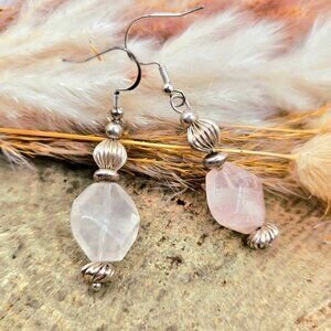 Nature Rose Quartz Sterling Silver Dangle Earring